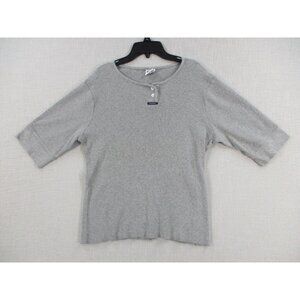 Old Navy Gray Ribbed Henley Short Sleeve Shirt XL 100% Cotton Made In Turkey